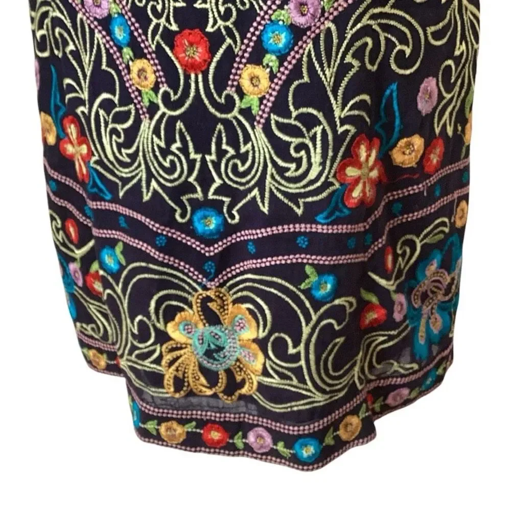 Maeve Anthropologie Kira Navy Floral Embroidered Print Sleeveless Shift Dress Sz - Picture 7 of 11